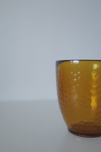 昭和琥珀色不規則圖紋厚玻璃飲水杯
