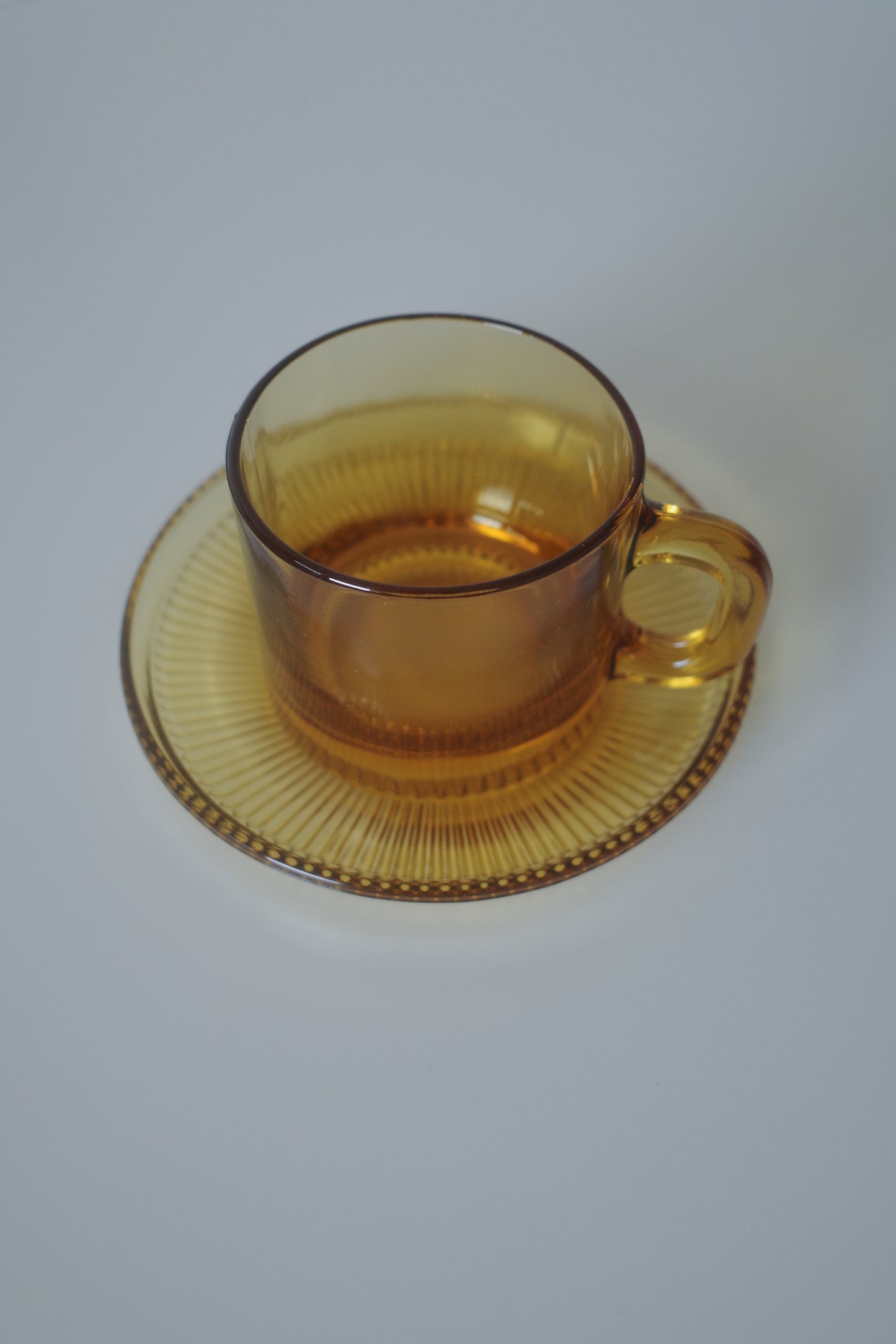 昭和 耐熱玻璃 茶色咖啡杯連盤