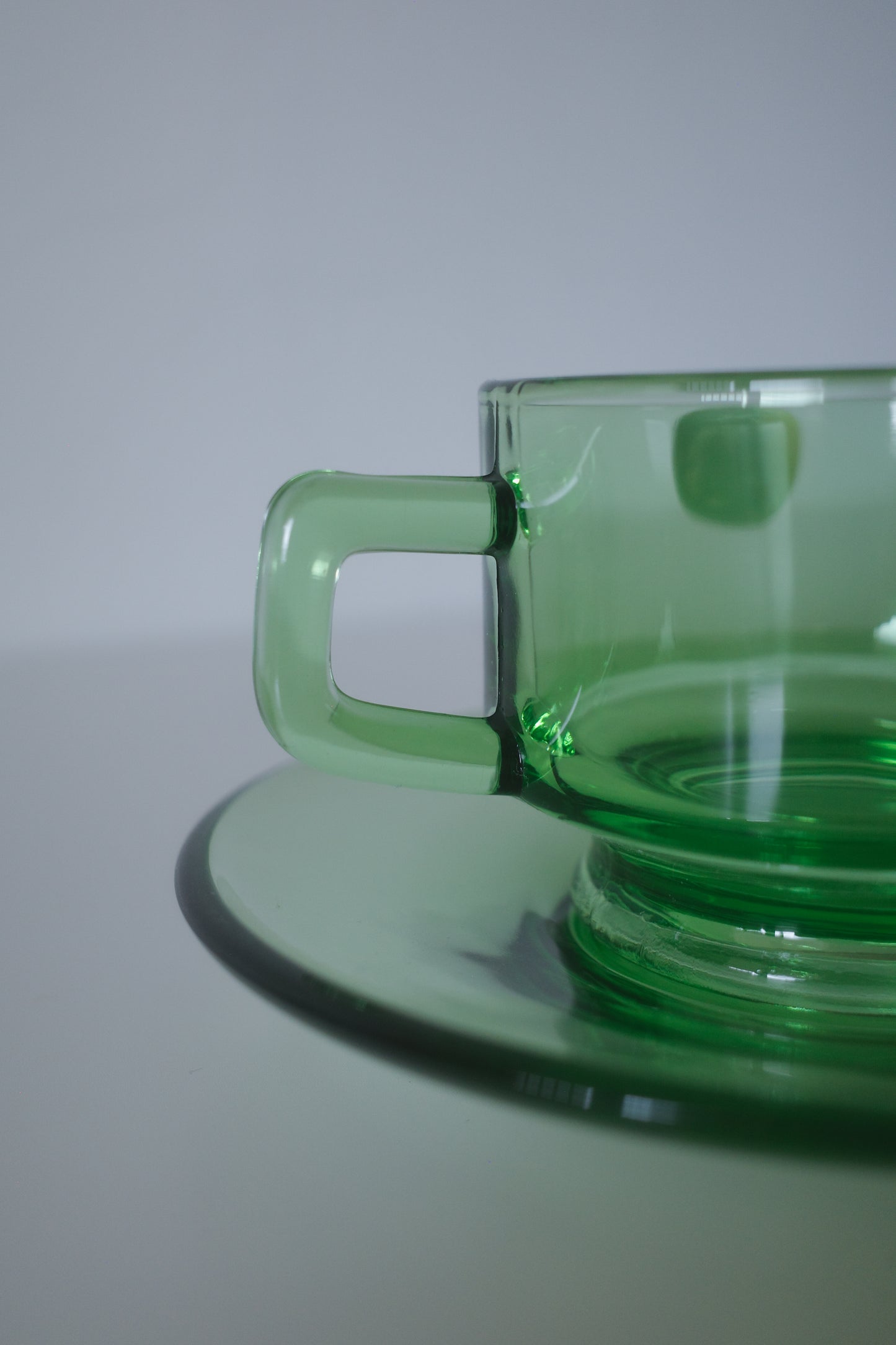 昭和時期SOGA GLASS 綠玻璃杯連碟組