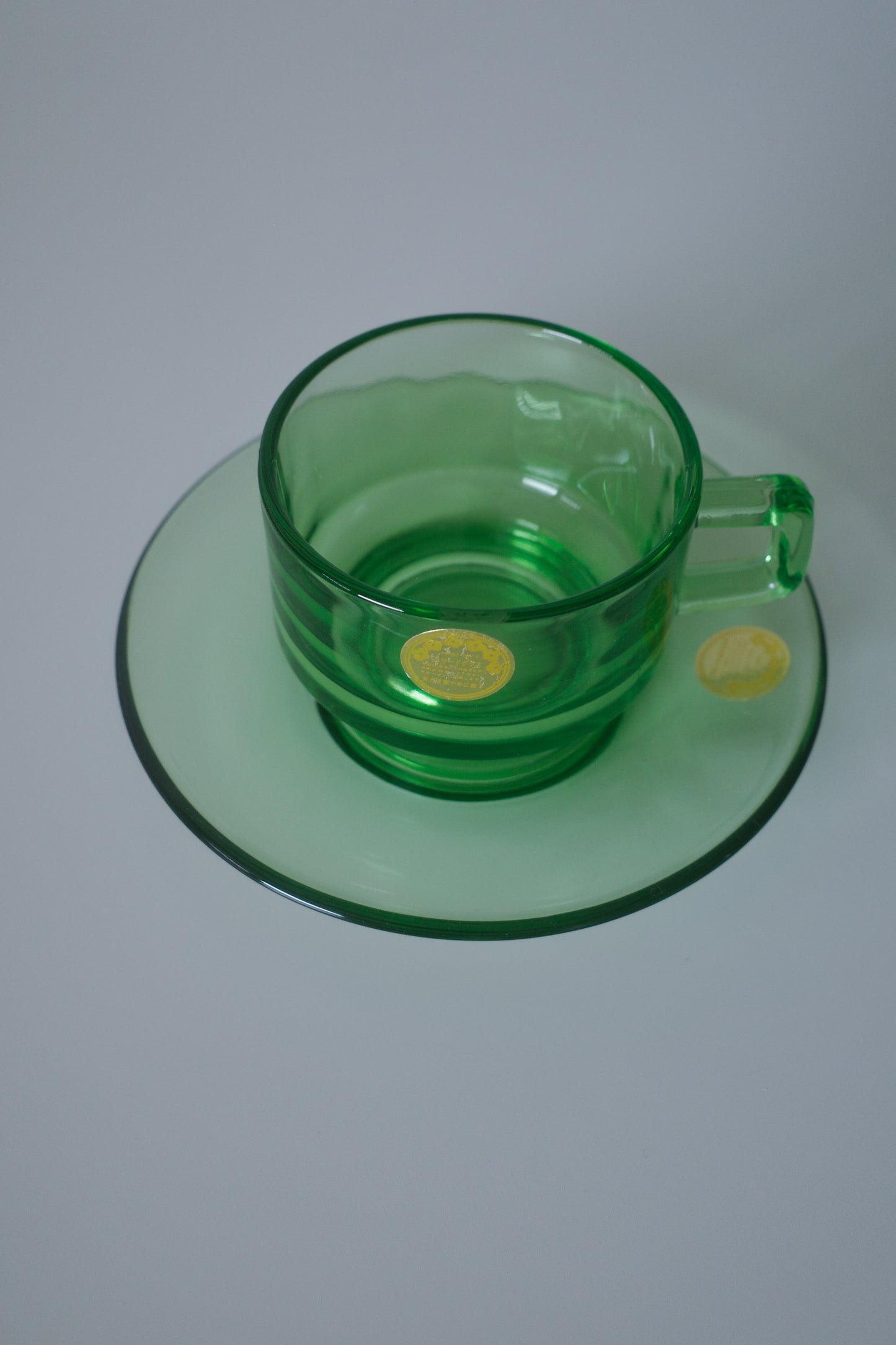 昭和時期SOGA GLASS 綠玻璃杯連碟組