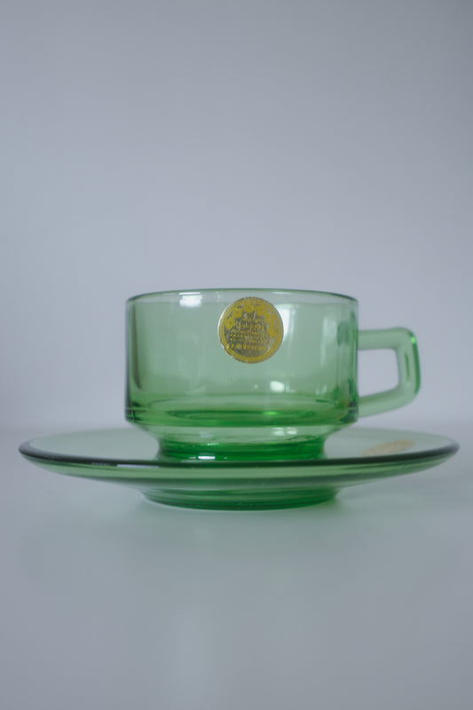 昭和時期SOGA GLASS 綠玻璃杯連碟組