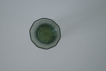 昭和十角形抹茶色透明薄玻璃水杯