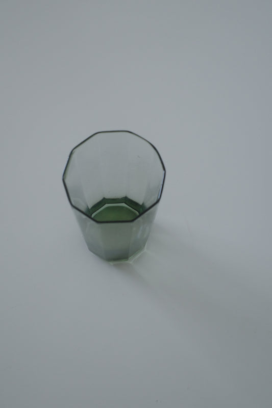 昭和十角形抹茶色透明薄玻璃水杯