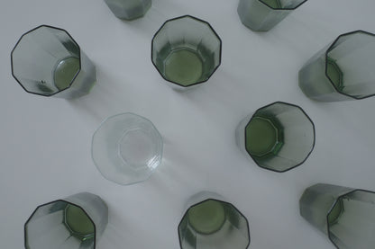 昭和十角形抹茶色透明薄玻璃水杯