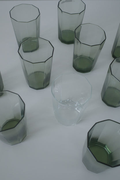 昭和十角形抹茶色透明薄玻璃水杯