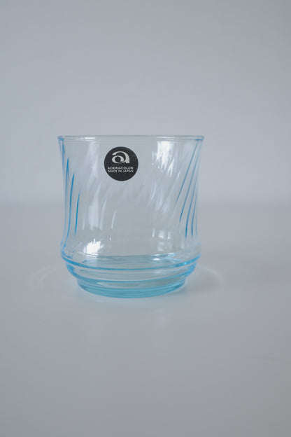 昭和ADERIA石塚硝子日本製淺藍色螺旋紋玻璃水杯