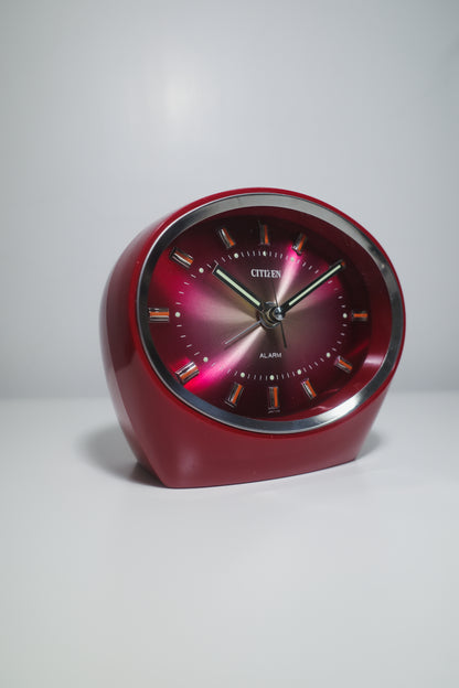 CITIZEN 日本製紅銀雙色漸變太空發條鬧鐘（免電）