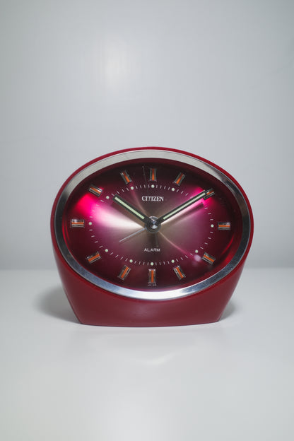 CITIZEN 日本製紅銀雙色漸變太空發條鬧鐘（免電）