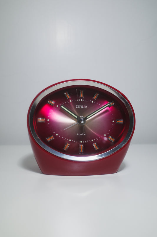CITIZEN 日本製紅銀雙色漸變太空發條鬧鐘（免電）