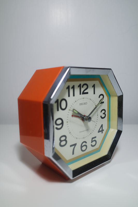 SEIKO 日本製太空時期普普風Transistor橘色八角形鬧鐘